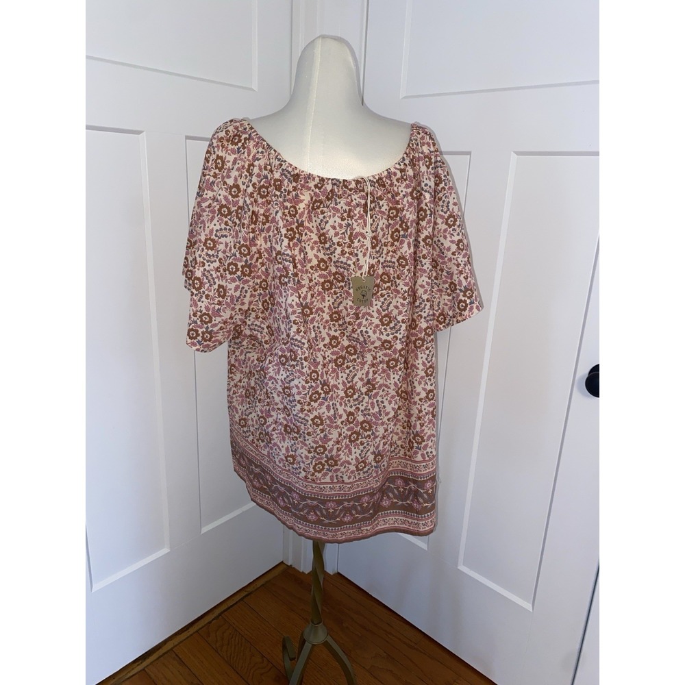 Faherty Florence Floral Top Organic Cotton Peasant Blouse Size Large - Picture 6 of 9